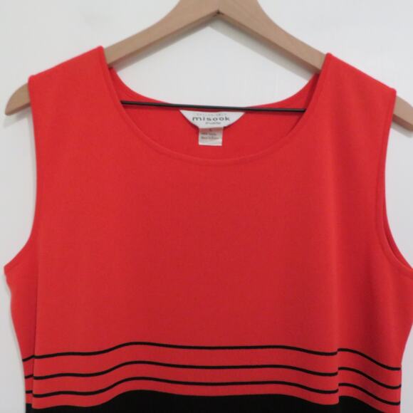 Misook Womens Sz L Red Orange Black Striped Sleeveless Knit Top - Picture 3 of 5